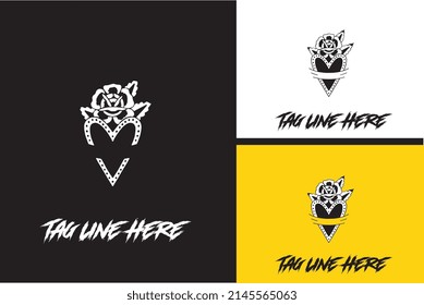logo design of vintage flower vector black and white