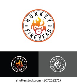 Logo Design Vintage Silhouette Redhead Fire Monkey Vector Illustration