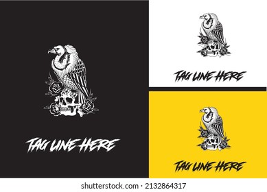 logo design of vulture and head skull vector black and white