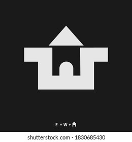 Logo design of W EW WE plus the home in vector for construction, home, real estate, building, property. company letter logo square design template. Vector illustration.