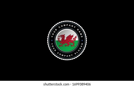 logo design with Wales concept in circle. Green,Red and White Vintage and premium
