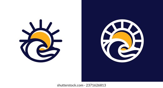 logo design of waves combined with the sun and made in a minimalist line style.