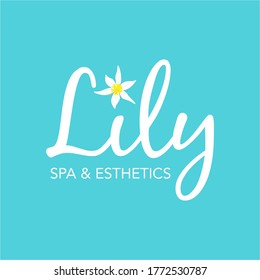 Logo design with white lily flower for spa or other beauty service. vector illustration