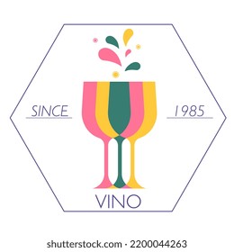 Logo-Design mit Weingläsern und Weinsplash. Logo für Weinbar, Weingut, Weinberg, Lounge