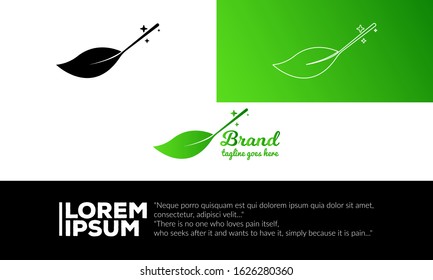 Logo design of witch leaf , logo inspiration from leaf and witch's broomstick with modern style. this logo good for herbal medicine, natural soap, beauty, etc.