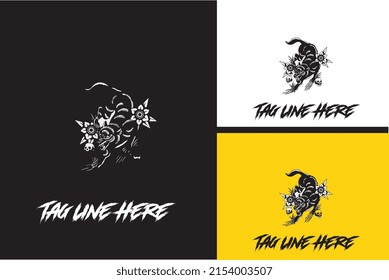 logo design of wolf angry vector black and white