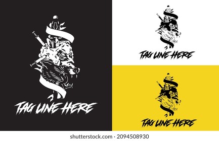 logo design wolf and goat template vector illustration