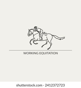 Logo design for working equitation, a rider on a horse cantering fast