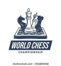 logo design world chess championship with chess vintage illustration