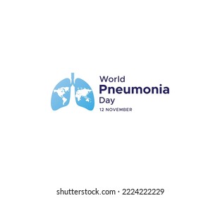 Logo design of World Pneumonia Day. Human lungs with earth map. pulmonology of human, fibrosis, tuberculosis, bronchitis, cancer. blue lungs. Illustration vector design.