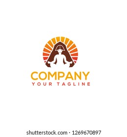 Logo Design Yoga Sunset Element skin care - Vector 
