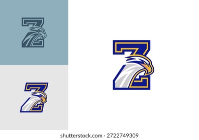 Diseño de logotipo con letra Z y emblema de águila para deportes y fitness. Aislado sobre fondo blanco.