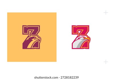 Diseño de logotipo con letra Z y emblema de águila para deportes y fitness. Aislado sobre fondo blanco.