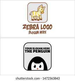 Logo design with zebra and penguin cute creative suitable for animal mascot pet shop cartoon