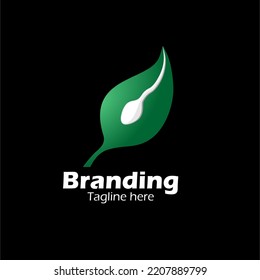 Logo designed from a combination of green leaves and sperm. Vector logo design