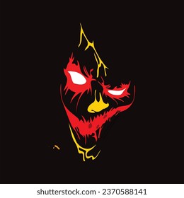 logo designed horror face look with red deep yellow and wite color ton use of cap