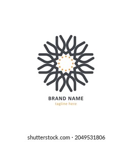 A logo designed with a rotating repetition technique that shows the members of a work team as a shining sun