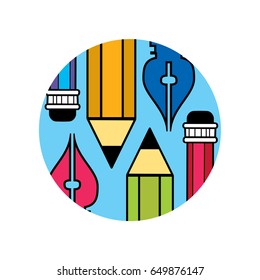 Logo of the designer and artist brush, pen, pencil on a round background
