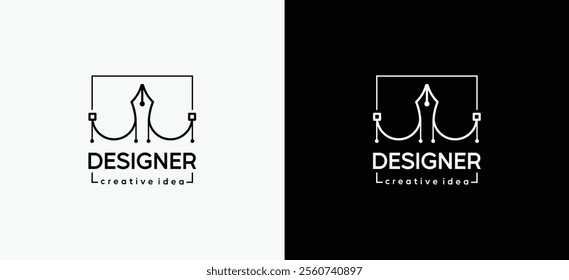 Logo for designer or illustrator with pen tool cursor icon symbol, curve control point art