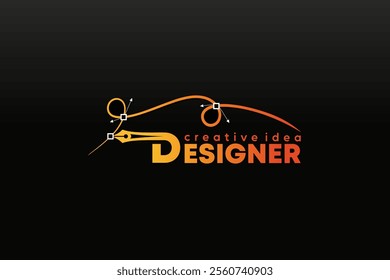 Logo for designer or illustrator with pen tool cursor icon symbol in curve control point art