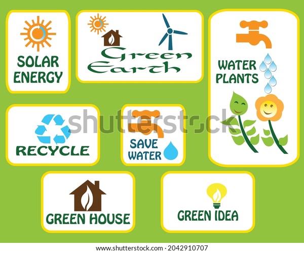 Logo designing of Green earth and related\
logos on green background