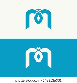 The logo design\"M" icon is in the shape of a fish hook and has a fish shape in it, great for those who like fishing.