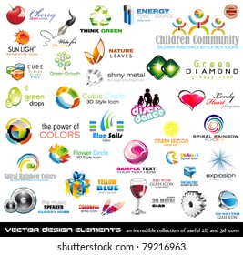 Logo Designs Set: Mega collection of 2D and 3D quality design elements with a lot of variety ideal for business flyer and company identity and corporate icons.