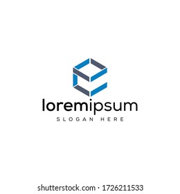 diseños de logotipo letras e de hexágono simples y elegantes