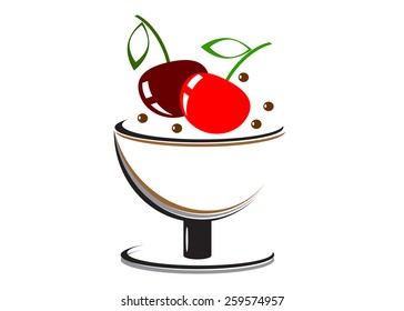 logo. Dessert, couple of cherries and chocolate ice cream