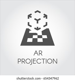 Logo of device virtual AR projection. Black flat icon of digital AR technology. Pictogram cyberspace, interactive, simulation, concept. Vector illustration for your projects