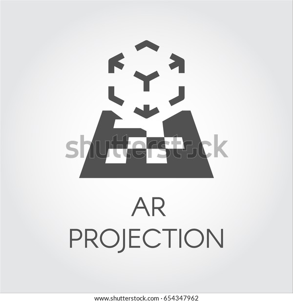 デバイス仮想arプロジェクションのロゴ デジタルarテクノロジーの黒いフラットアイコン 絵文字のサイバー空間 インタラクティブ シミュレーション コンセプト プロジェクト用のベクターイラスト のベクター画像素材 ロイヤリティフリー