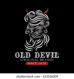 logo with devil head line art vector isolated on black