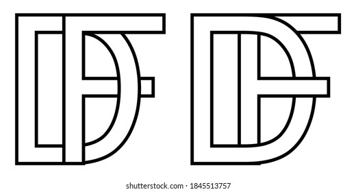 Símbolo del logotipo df y símbolo de la fd dos letras entrelazadas D f, logotipo del vector df fd primeras letras mayúsculas patrón alfabeto d f