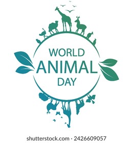 Logo with different animals for world animal day, vector art illustration.