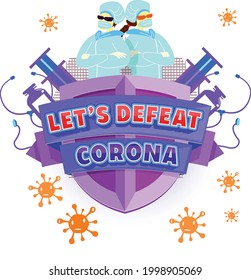 Logo y placa digital para afiche o pancarta sobre corona o covid-19
