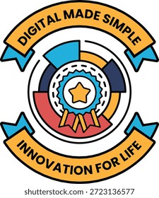 A logo for digital made simple innovation for life. The logo is orange and blue with a star in the middle