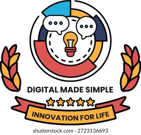 A logo for digital made simple that is colorful and has a star. It is meant to represent innovation for life