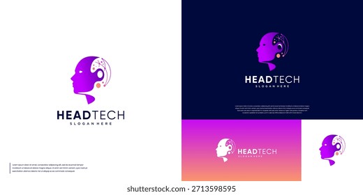 Logotipo de innovación de tecnología digital con el concepto de una cabeza humana, desarrollador de software, ilustración de Diseño gráfico.