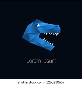 Logo of the dinosaur/raptor head with open mouth and teeth, low poly style eps 10