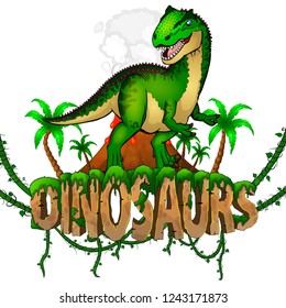 Logo  Dinosaurs World with Allosaurus. Vector illustration.