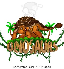 Logo  Dinosaurs World with Ankylosaurus. Vector illustration.