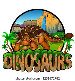 Logo  Dinosaurs World with Ankylosaurus. Vector illustration.