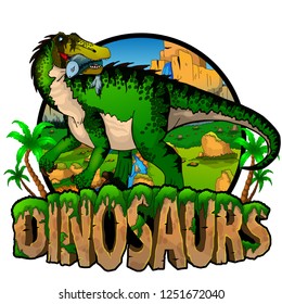 Logo  Dinosaurs World with Baryonyx. Vector illustration.