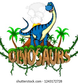 Logo  Dinosaurs World with Diplodocus. Vector illustration.