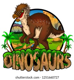 Logo  Dinosaurs World with Pachy. Vector illustration.