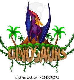 Logo  Dinosaurs World with  Pteranodon. Vector illustration.