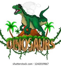 Logo  Dinosaurs World with Raptor. Vector illustration.