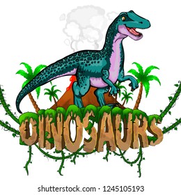 Logo  Dinosaurs World with Raptor. Vector illustration.