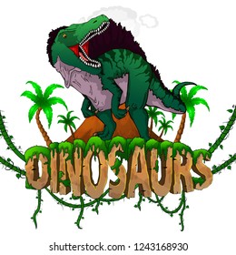Logo  Dinosaurs World with Spinosaurus. Vector illustration.
