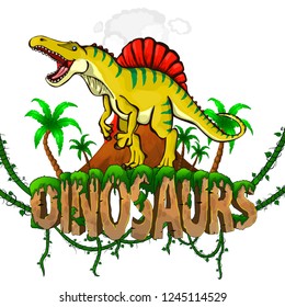 Logo  Dinosaurs World with Spinosaurus. Vector illustration.